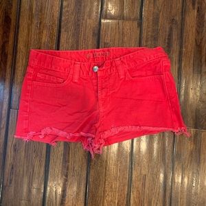 red denim cutoff shorts